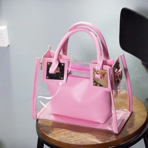 Pink 2 in 1 Clear PVC Bag w/ Makeup Pouch - Picture 3 of 12